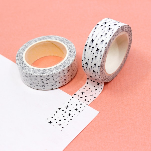 Modern Abstract Crosses X's Dots, Punk Black and White Modern Print Washi Tape, Graffiti Anime Style pattern | BBB Supplies | R-GH773