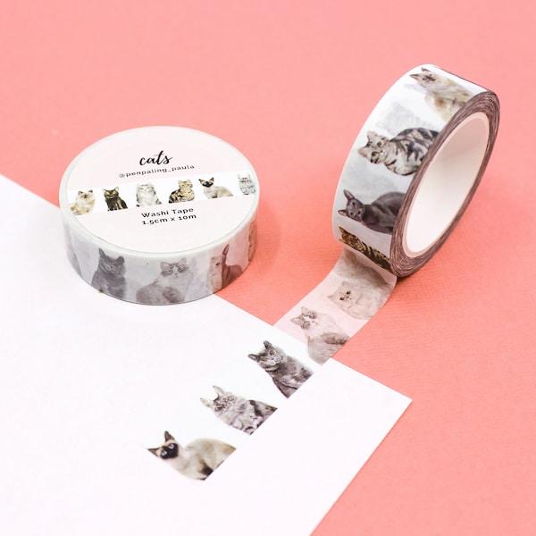 Realistic Cat Pattern Washi Tape, Adorable Kitten Washi Tape, Cute Cats Paper Tape, Lovely Kitty Journal Tape | BBB Supplies | R-RPP015