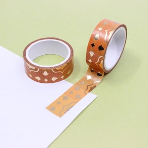 Ruban Washi à la main Hamsa en feuille de pêche et d’or, ruban Washi à motif marocain orange, stationnaire, autocollants et rubans planificateur | Fournitures BBB | R-M203