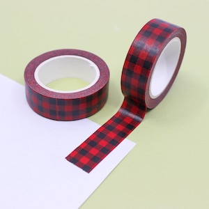 Red Buffalo Check Plaid Washi Tape, Winter Flannel Plaid Craft Tape, Calendar Scrapbooking Supply, Gift Wrapping | BBB Supplies | R-GH1-016