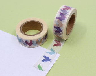 Colorful Rooster Washi Tape, Shabby Chic Rooster Crowing Tape, French Country Rooster Washi, Farm Animals Washi | BBB Supplies | R-ZH1859