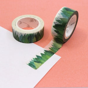 Green Forest Tree Scape Washi Tape, Layered Forest Trees Craft Tape, Calendar Scrapbooking Supply, Gift Paper Tape | BBB Supplies | R-AL089