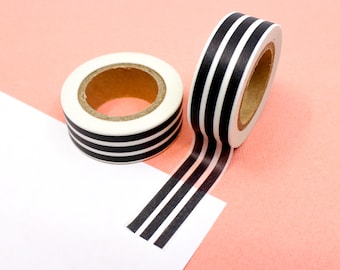 Black & White Horizontal Stripe Washi Tape, Bold Stripe Tape, Thick Black and White Stripe Washi, Wide Stripes | BBB Supplies | R-ZH1361