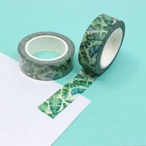 Ruban adhésif washi vert feuille de bananier, motif palmiers de l'hôtel Bev Hill, adhésif Washi palmiers de Californie, palmiers de la jungle tropicale luxuriante | Fournitures BBB | R-GH1-026
