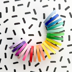 Pełny zestaw solidnych, tęczowych, cienkich taśm Washi, pełny zestaw, smukłe, solidne Washi, taśma do pakowania prezentów, wąski zestaw Washi w kolorze tęczy | BBB Supplies | R-ST003