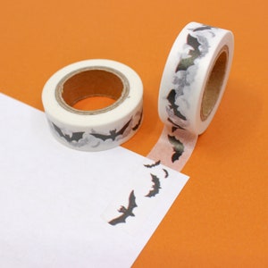 Taśma washi z wzorem czarnego nietoperza, Taśma washi z nietoperzami, Taśma washi z nietoperzem na Halloween, Proste czarno-białe taśmy, Czarny nietoperz | BBB Supplies | R-ZH2143