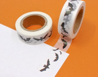 Black Bat Pattern Washi Tape, Bats Washi Tape, Halloween Bat Washi Tape, Simple Black and White Tapes, Black Bat | BBB Supplies | R-ZH2143