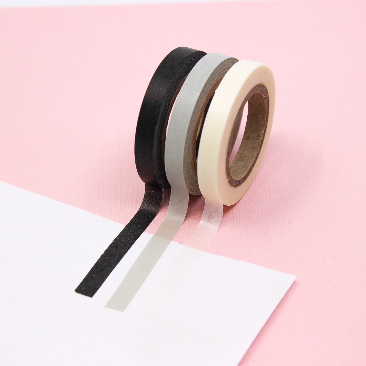 Narrow Neutrals Washi Tape Set,  Slim Black Tape, Skinny White Washi Tape, Thin Grey, Neutral Colors Planner Tapes | BBB Supplies | R-ST003