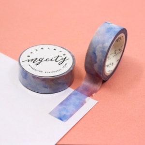 Ruban adhésif washi aquarelle violet et rose, ruban adhésif artisanal violet nuages de ciel, adhésifs en papier marbré violet, ruban adhésif BUJO | Fournitures BBB | R-FC003 {360}