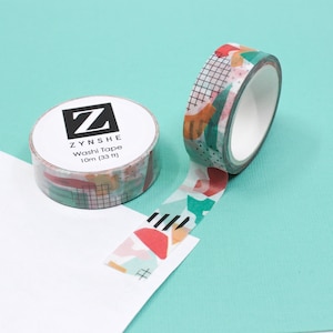 Bande Washi à motif Pop Art abstrait et funky, bandes à pois superposées de formes colorées, bande de journal artisanal, bande d'emballage cadeau | Fournitures BBB | R-RZS002