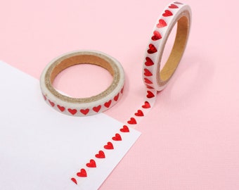 Red Foil Hearts Washi Tape, Red Heart Valentine's Paper Tapes, Valentine Journaling Spread Tape, Thin Boarder Washi | BBB Supplies | R-M454