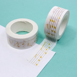 Yellow Music Note Washi Tape, Wide Musician Notes Washi Tape, Music Teacher Paper Tape, Sheet Music Washi Tape | BBB Supplies | R-GH1498