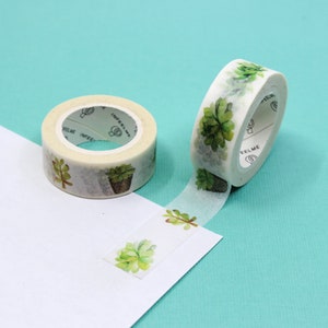 Nastro Washi con motivo giardino succulento, nastri artigianali per piante del deserto, nastro di carta per diario di piante grasse verdi, nastri per fiori / forniture BBB / R-FM013