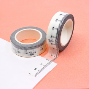 Zwart-wit meetlint Liniaal met schaarsymbool Patroon Washi Tape, Meetlint Washi, Liniaal Washi | BBB-benodigdheden | R-GH175-15