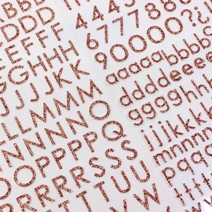 Rose Gold Glitter Letter & Number Stickers Set, Craft Supplies, Glitter Alphabet Stickers, BUJO Letter Sticker Set | BBB Supplies | R-E012