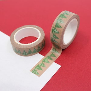 Nastro washi con motivo a albero di Natale con luci, nastro di carta con alberi di pino verdi, nastro di carta con albero di Natale per le feste / BBB Supplies / R-GH511-15