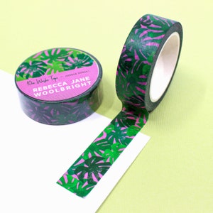 Jungle Sunset Monstera Leaf Pattern Washi Tape, Green and Pink Leaf Tape, Monstera Palm Leaf Journaling Paper Tape | BBB Supplies | R-RJW012