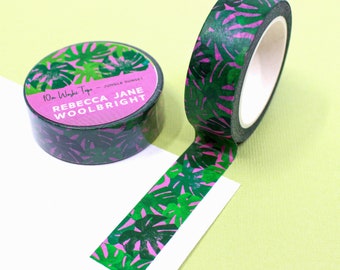 Jungle Sunset Monstera Leaf Pattern Washi Tape, Green and Pink Leaf Tape, Monstera Palm Leaf Journaling Paper Tape | BBB Supplies | R-RJW012