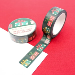 Nastro washi con motivo regalo elefante bianco, nastro di carta colorato per confezioni regalo di Natale, nastro per confezioni natalizie / BBB Supplies /R-RJW006H