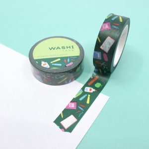 Ruban adhésif washi à motifs de fournitures scolaires amusantes, ruban adhésif créatif pour la rentrée scolaire coloré, ruban adhésif pour scrapbooking accro pour le journaling | Fournitures BBB | R-RGW001