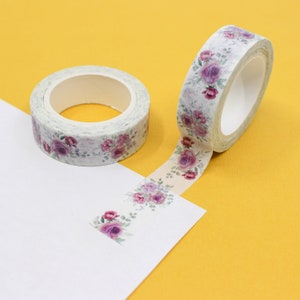 ruban adhésif en Washi à motif roses vintage, rubans adhésifs en Washi couleurs vives fleurs sauvages, bouquet de roses roses | Fournitures BBB | R-GH1-017
