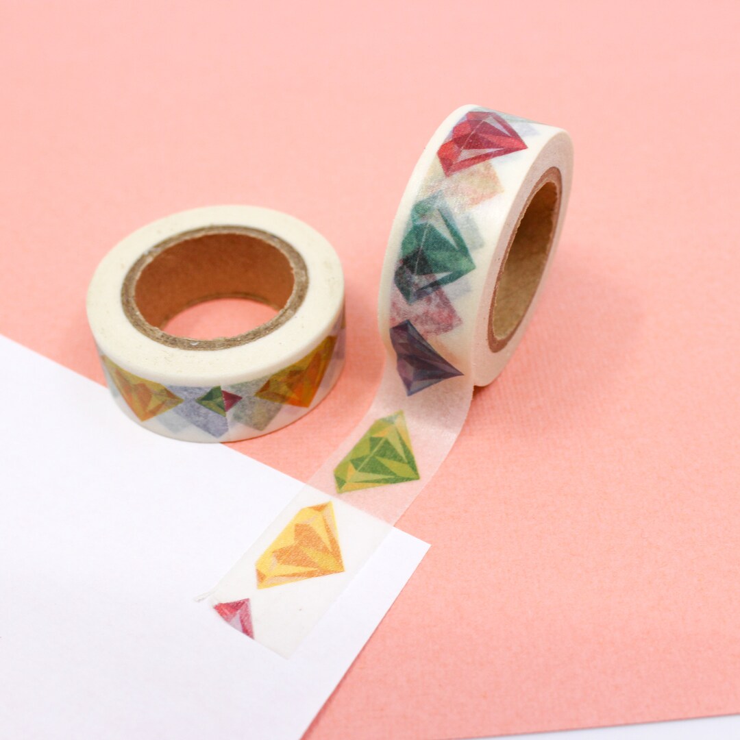 Colorful Gemstone Diamond Shape Washi Tape, Gems Journaling Tape, Geode