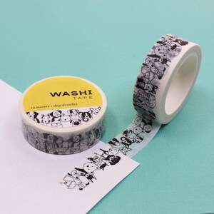 Schwarz Weißer Hund Doodles Muster Washi Tape, entzückende Hunde Washi Tape, süße Welpen Muster Journal Tape | AGB und Widerrufsbelehrung R-RGW057