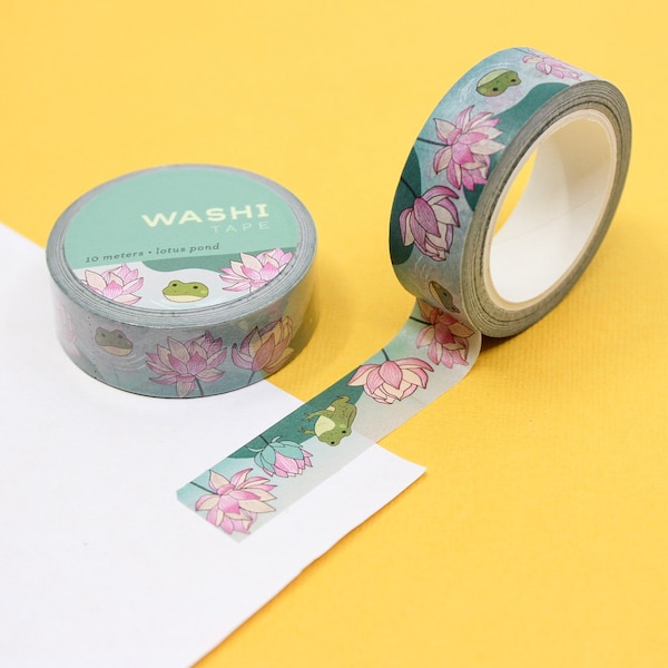Lotus Flower And Frog Washi Tape, Frog Washi, Lotus Floral Washi Tapes, Tranquil Aquatic Stickers & Planner Tapes | BBB Supplies | R-RGW037