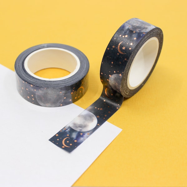 Night Sky Moon Pattern Washi Tape, Gold Foil Celestial Party Tape, Starry Night Sky Tapes, Halloween Moon Tape | BBB Supplies | R-GH1-031