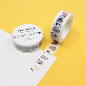 Cute Farm Animals Washi Tape, Farm Pig, Rooster, Chicken, Dog, Cat Paper Tape Supplies. Baby Farm Animals Tape | BBB Supplies | R-RPP019