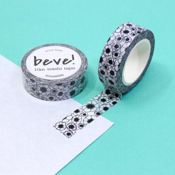 Abstract Black and White Anemone Pattern Washi Tape, Ameba Fabric