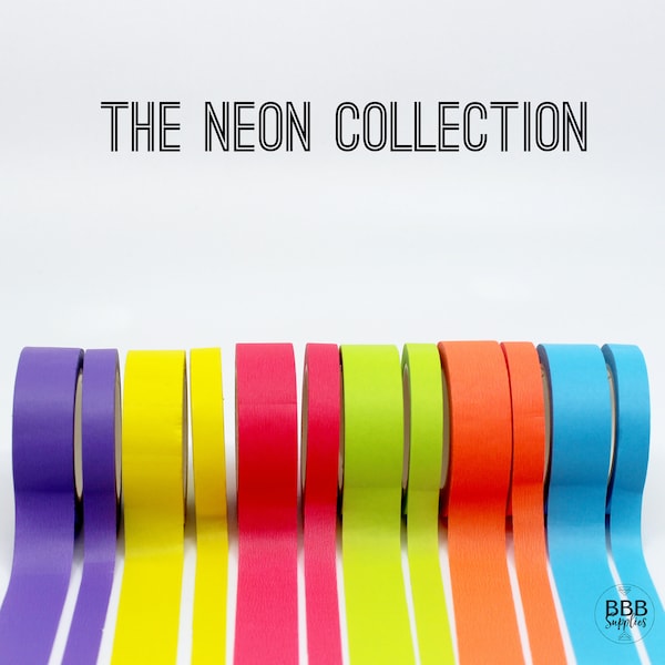 Neon Thick + Thin Washi Tape Set, Neon Pink Tape, Florescent Yellow, Neon Blue, Neon Orange Tapes, Neon Green Washi | BBB Supplies | R-ST013