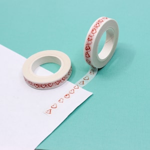 Thin Red Hand Drawn Hearts Washi Tape, Heart Border Washi Tape, Valentine Tapes, Heart Stickers & Planner Tape | BBB Supplies | R-AL059-05
