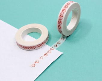 Thin Red Hand Drawn Hearts Washi Tape, Heart Border Washi Tape, Valentine Tapes, Heart Stickers & Planner Tape | BBB Supplies | R-AL059-05