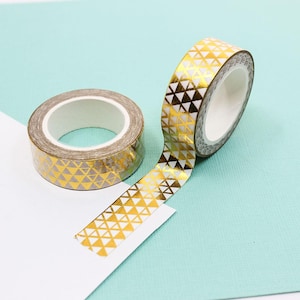 Złota folia, taśma washi z geometrycznym wzorem trójkątów, japońska nowoczesna taśma, artykuły do kartek i taśma do scrapbookingu, taśma do papieru dziennika | R-AL044-15
