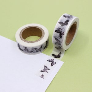 Black and White Butterfly Washi Tape, Simple Butterflies Washi, Black and White Tapes, Decorative Butterfly Tape | BBB Supplies | R-ZH2140