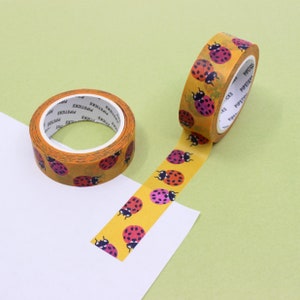 Nastri Washi con stampa di coccinelle gialle, coleotteri e insetti, nastri e adesivi per pianificatori di modelli per amanti degli animali della natura / BBB Supplies / R-RPX029