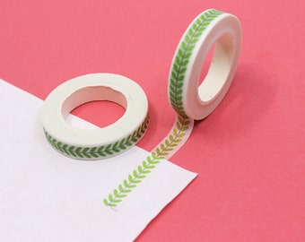 Thin Green Leaf Border Washi Tape, Green branch Leaves Vine Pattern Washi Tapes, Green Vine Border Planner Tape | BBB Supplies | R-AL031-05