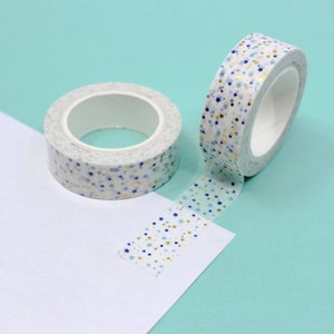 Leuke blauwe en gouden kleine sterren Washi Tape, Confetti Sterren Astronomie Patroon Washi Tape, Nachtelijke Hemel Patroon Tape | BBB-benodigdheden | R-GH1-014