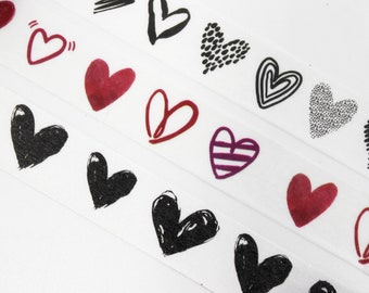 Cinta washi con corazones dibujados a mano, washi de San Valentín, washi de amor, washi de boda, cinta con corazones con patrón dibujado a mano / BBB Supplies / R-GH204