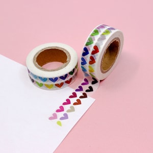 Colorful Modern Heart Pattern Washi Tape, Rainbow Hearts Washi Tape, Valentine Heart Washi, Love and Wedding Washi | BBB Supplies | R-ZH2059