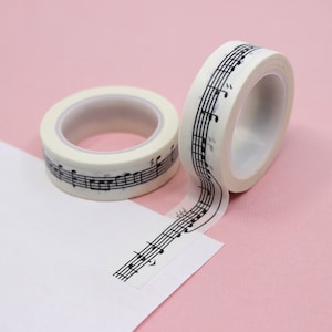 Cinta washi con notas musicales en blanco y negro, cinta washi con notas de músicos, cinta de papel para profesores de música, cinta washi con partituras / BBB Supplies / R-GH002