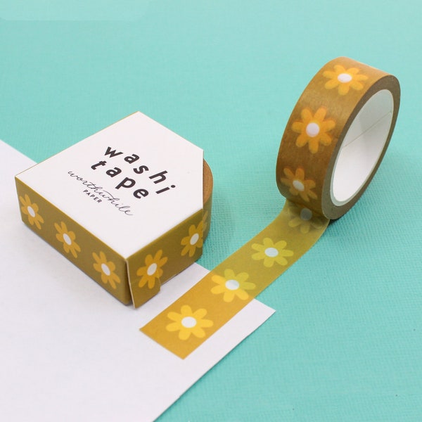 Hey Daisy Washi Tape, Retro Daisy Flower Motif Washi Tapes, Yellow Daisies Tape, Floral Stickers & Planner Tapes  | BBB Supplies | R-RWP-007