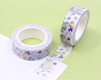 Cinta Washi de mariposas y flores primaverales, cinta de papel de jardín floral pastel, cintas y pegatinas para diario de flores silvestres / Suministros BBB / R-AL156