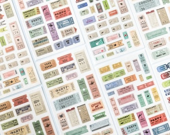 Retro Theater Tickets Sticker Sheet, Vintage Ticket Style Stickers, Decorative Stickers for Calendar and Planner | BBB Supplies | R-ALST004