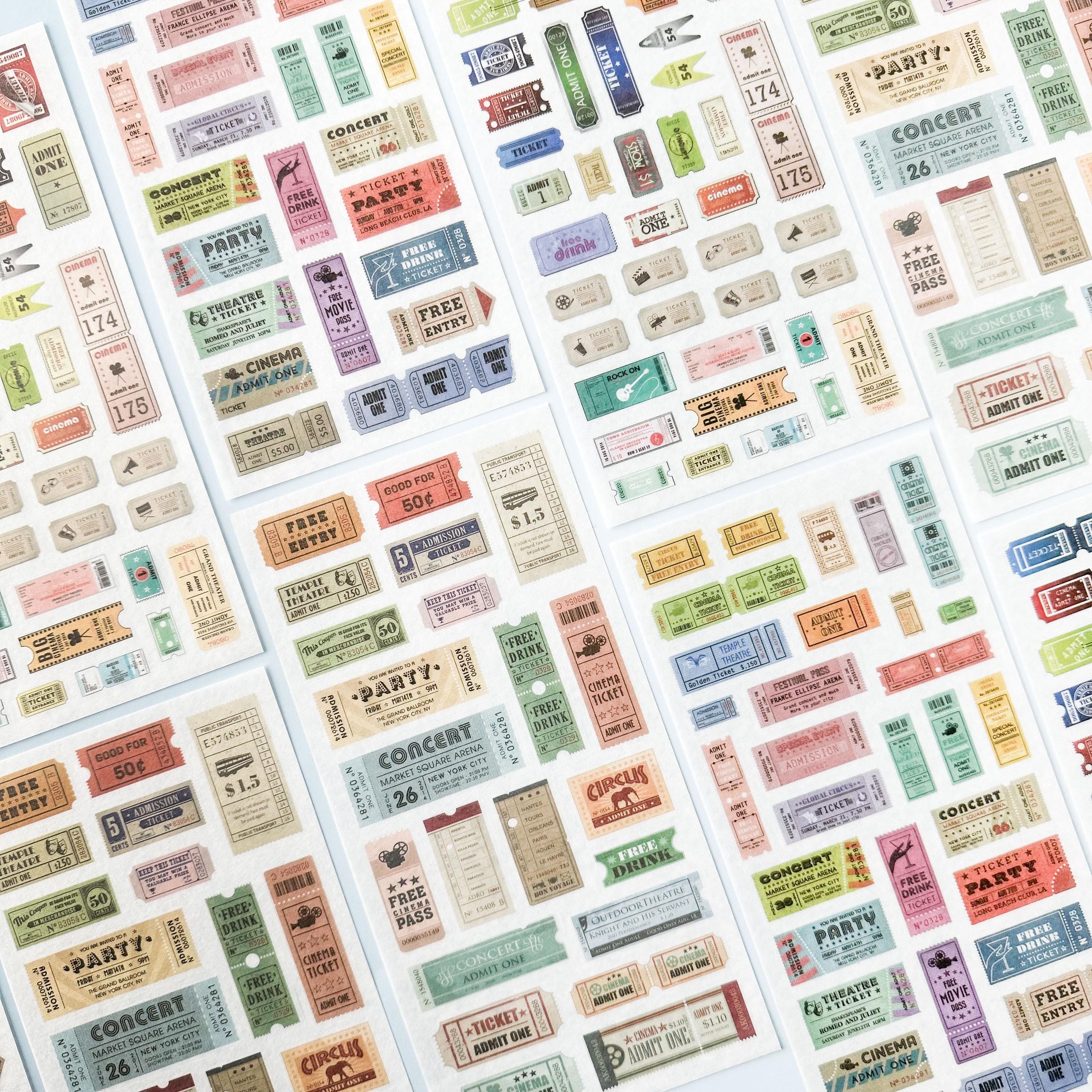 Fun Ticket Sticker Retro Theater Tickets Sticker Sheet, Vintage Ticket Style Stickers ...