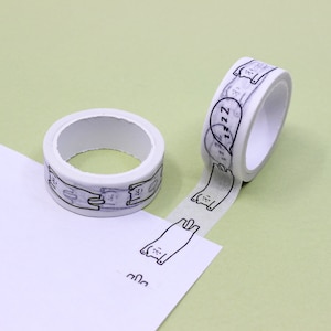 Sleeping Kitty Cat Pattern Washi Tape, Black and White Lazy Cat Washi Tape, Fat Cat Washi, Furry Friend Tape | BBB Supplies | R-AL147