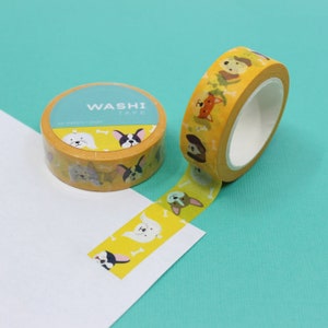Yellow Pup Dogs Pattern Washi Tape, Dog Lover Washi Tape, Pet Animal Lovers Paper Tape, Puppy Dog Journaling Tapes | BBB Supplies | R-RGW014