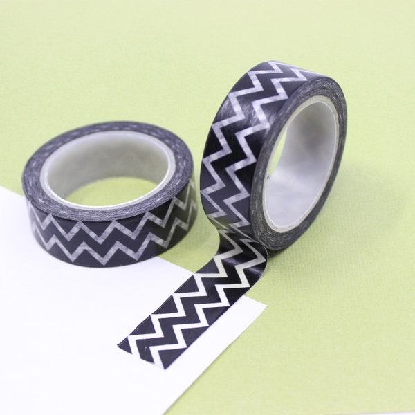Horizontal Black and White Wide Style Chevron Pattern Washi Tape, Geometric Washi, Zig-Zag Washi tape, Black Washi | BBB supplies | R-GH367