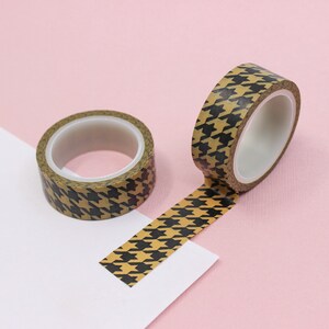 Ruban Washi pied-de-poule beige, rubans à motifs pied-de-poule noirs et beiges, rubans à motifs à carreaux marron neutre classiques | Fournitures BBB | R-AL145